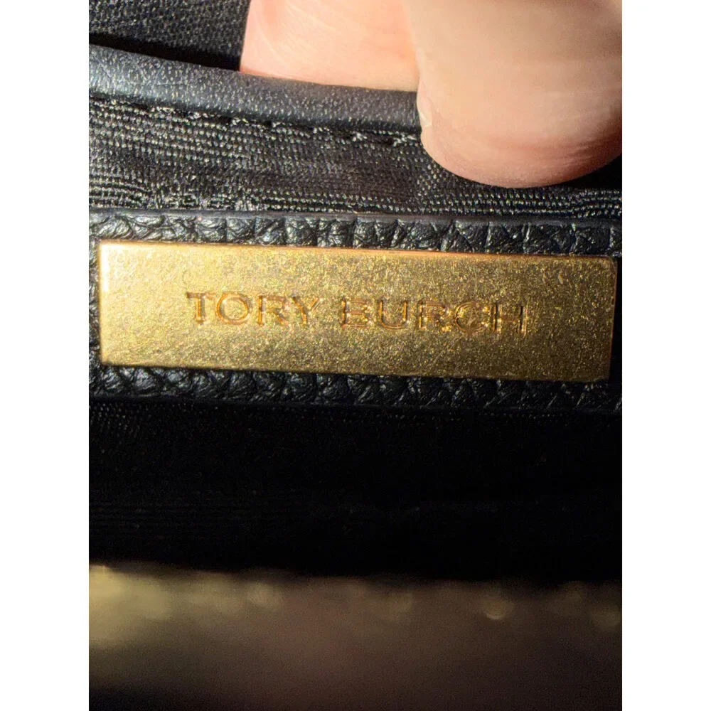 Tory Burch Britten Pebbled Leather Crossbody Black Gold Hardware